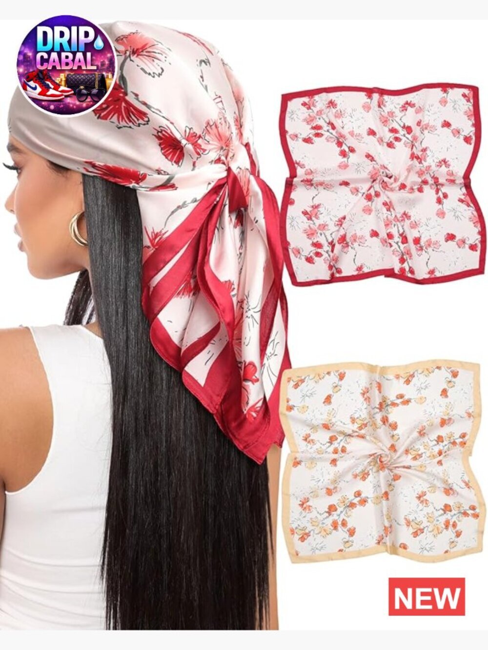 2Pcs 27.5" Satin Head Scarf for Women Like Silk Hair Bandana Neck Scarf